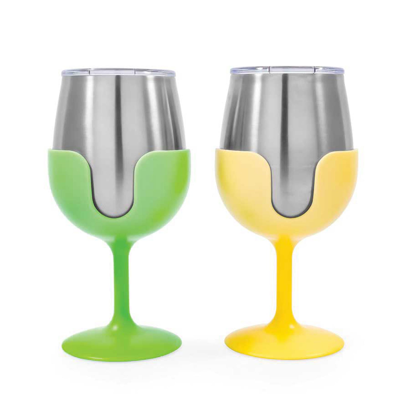 Camco 51916 Wine Tumbler Set - Green / Yellow