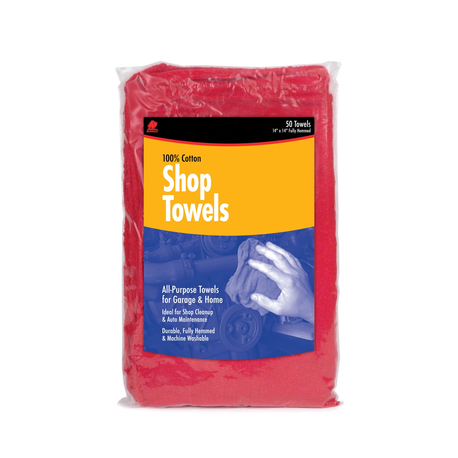 Buffalo 62017 Red Cotton Shop Towels - 14" x 14", 50 Pack