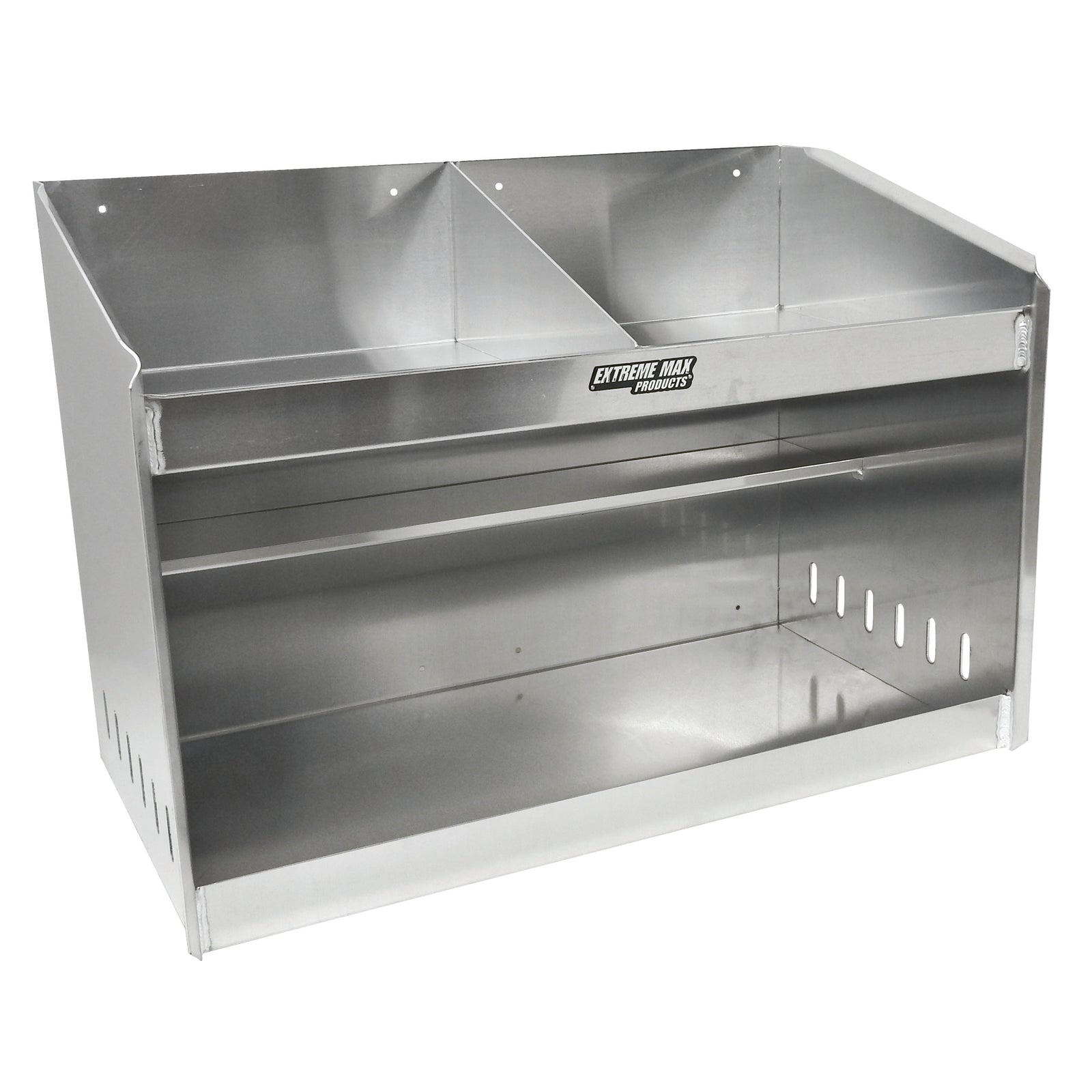 Extreme Max 5001.6056 Deluxe Dual Aluminum Helmet Bay Shelf Holder Storage Cabinet Organizer for Enclosed Race Trailer, Shop, Garage, Storage - Silver