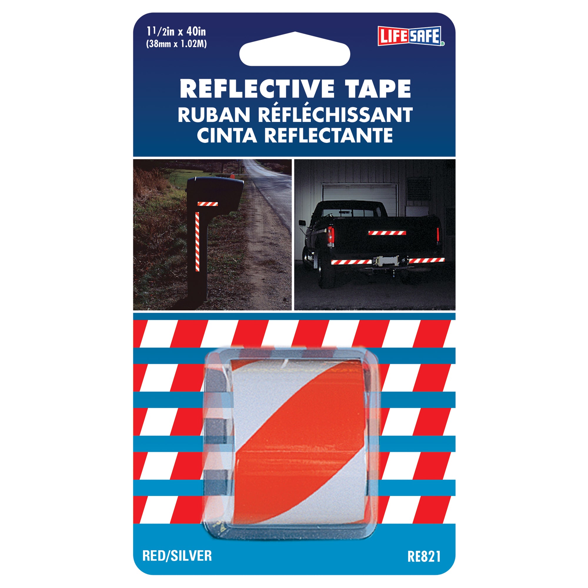 Incom RE821 Life Safe Red/Silver Reflective Tape - 1.5 in. x 40 in. Eng. Grade