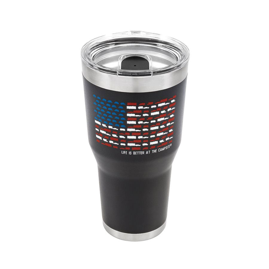 Camco 53066 Stainless Steel Insulated Twist-Top Tumbler - Charcoal/US Flag, 30 oz.