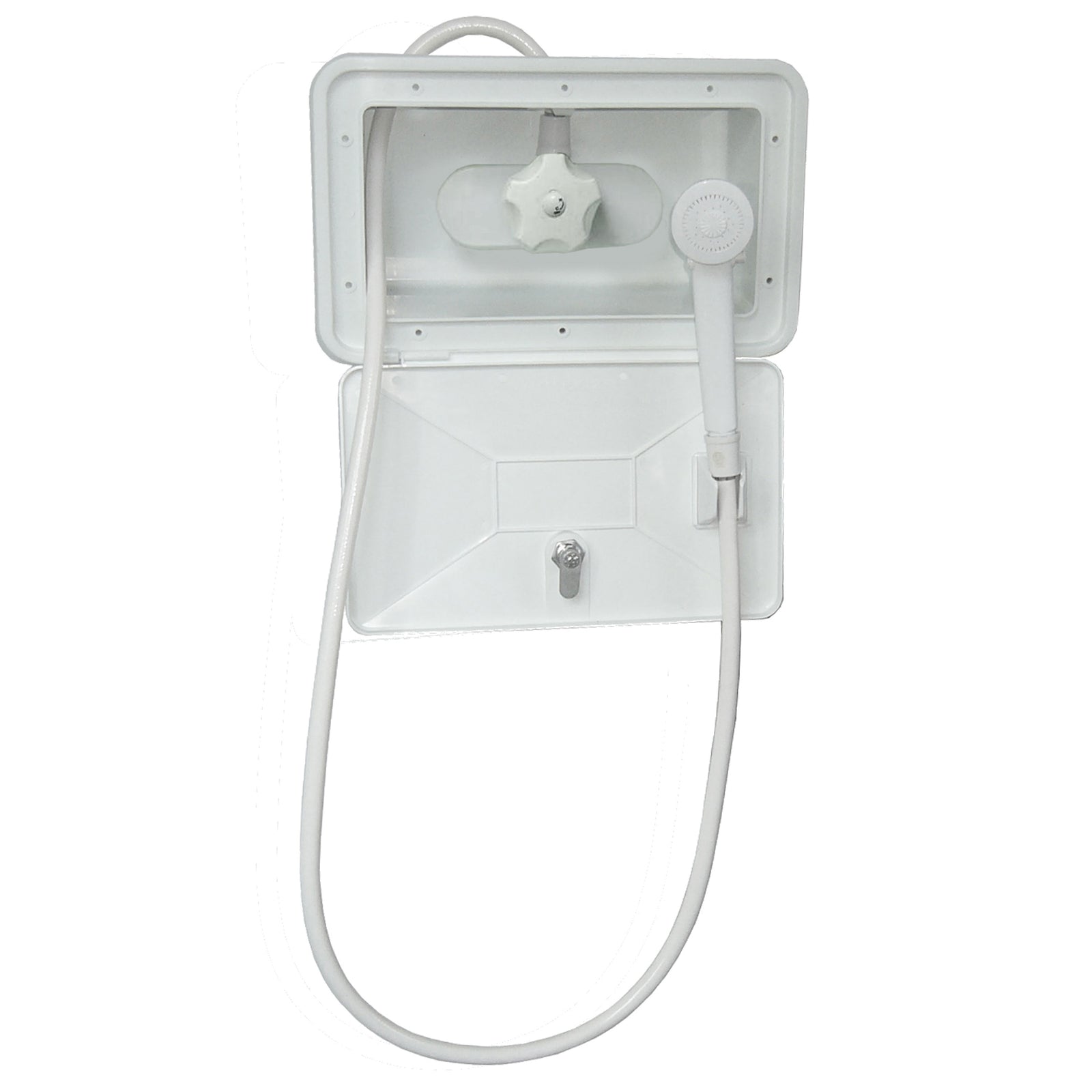 Empire Faucets SHWRBOX-1-WHT Shower Box with Single Lever Shower Valve, Shower Head, and Hose - White