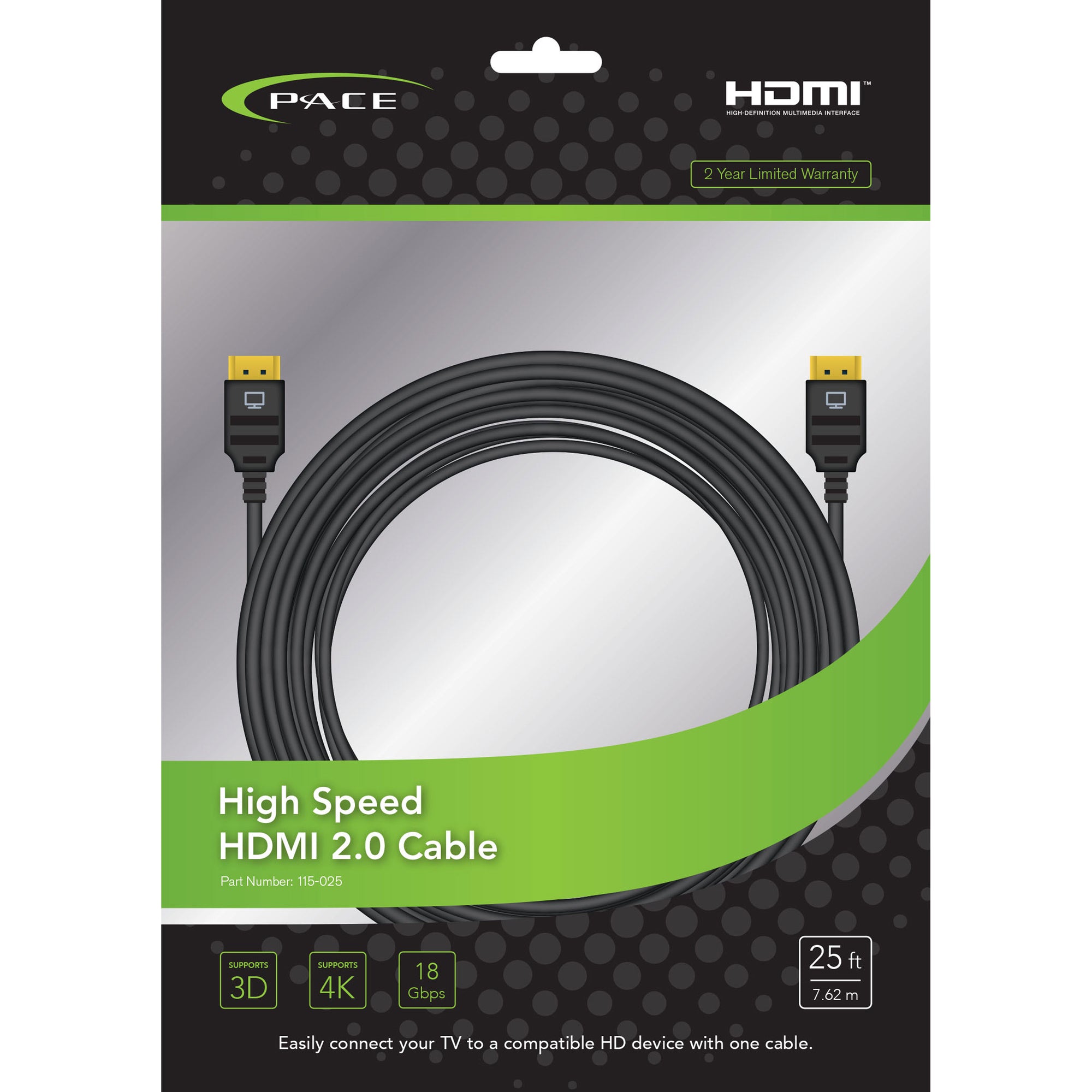 Pace International 115-025 High Speed & Cl3 Rated HDMI 25'