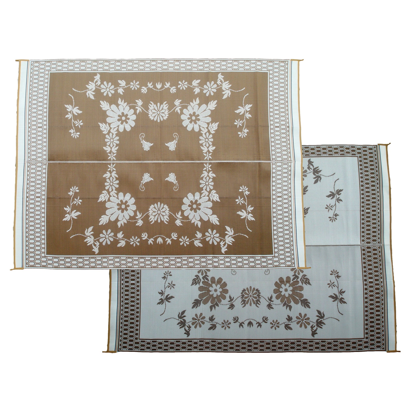 Ming's Mark FA7 Stylish Camping Reversible Floral Patio Mat - 9' x 12', Brown