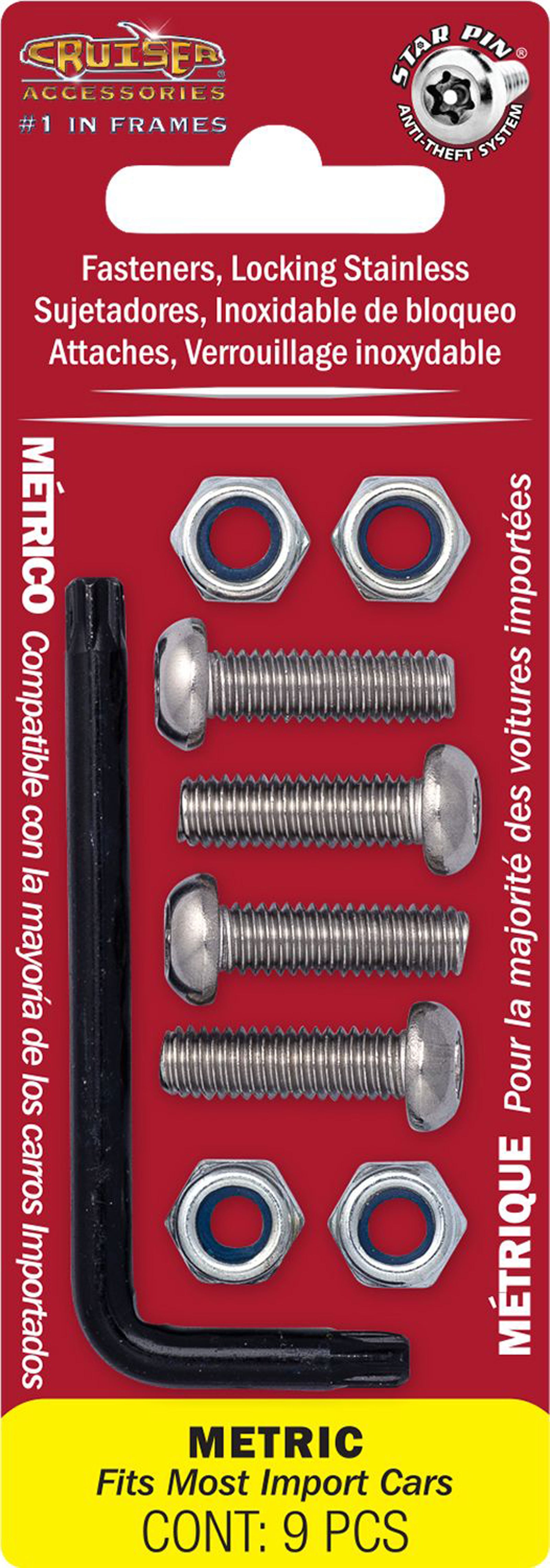 Cruiser Accessories 81300 Stainless Steel Star Pin License Plate Fasteners - Metric, Pack of 4