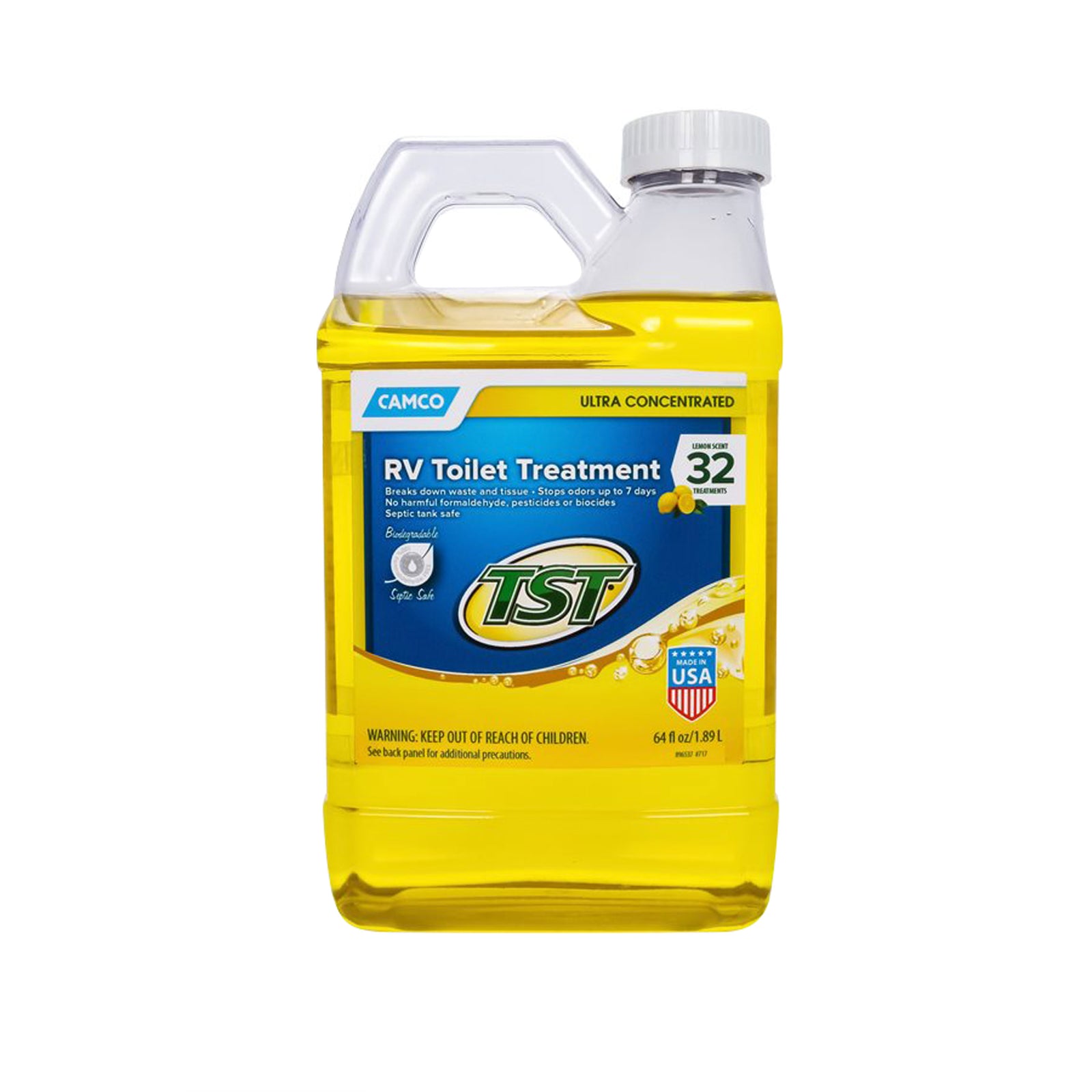 Camco 41575 Tst Ultra Concentrated Rv Toilet Treatment - Lemon Scent, 64 Oz. Bottle