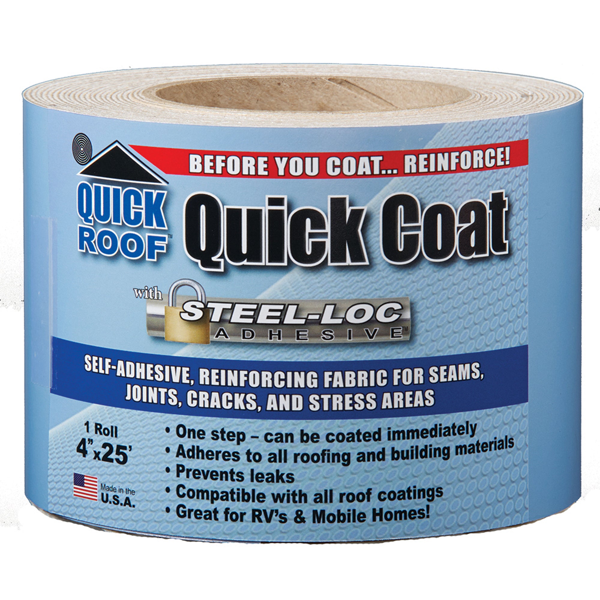 Cofair Products QRQC425 Quick Roof Quick Coat Fabric With Steel-Loc Adhesive - 4" x 25'