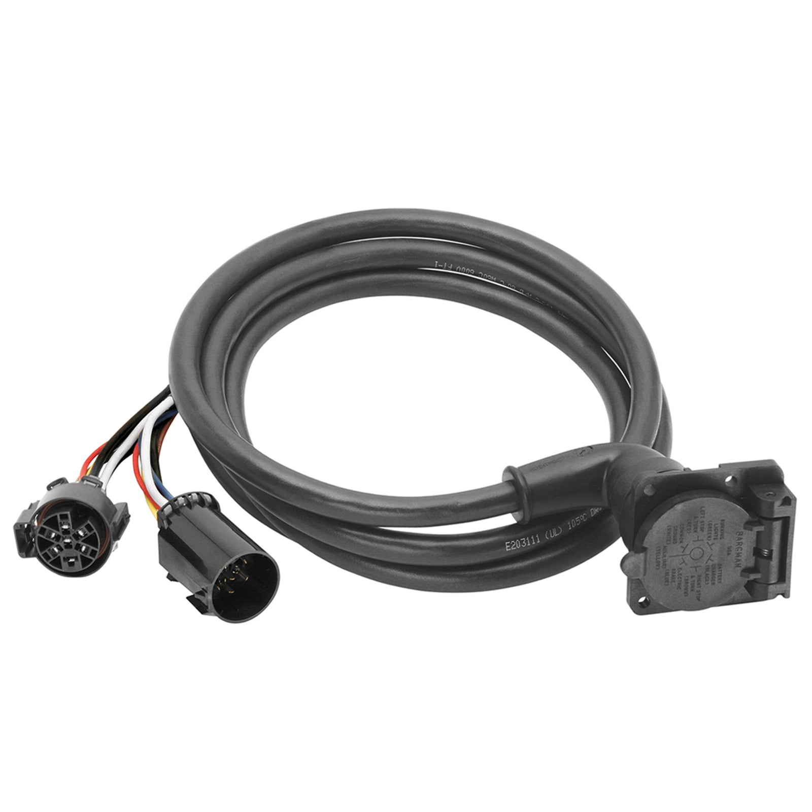 Bargman 51-97-410 7-Way 90° Fifth Wheel Adapter Harness w/ 9' Cable - Dodge, Ford, GM, Toyota