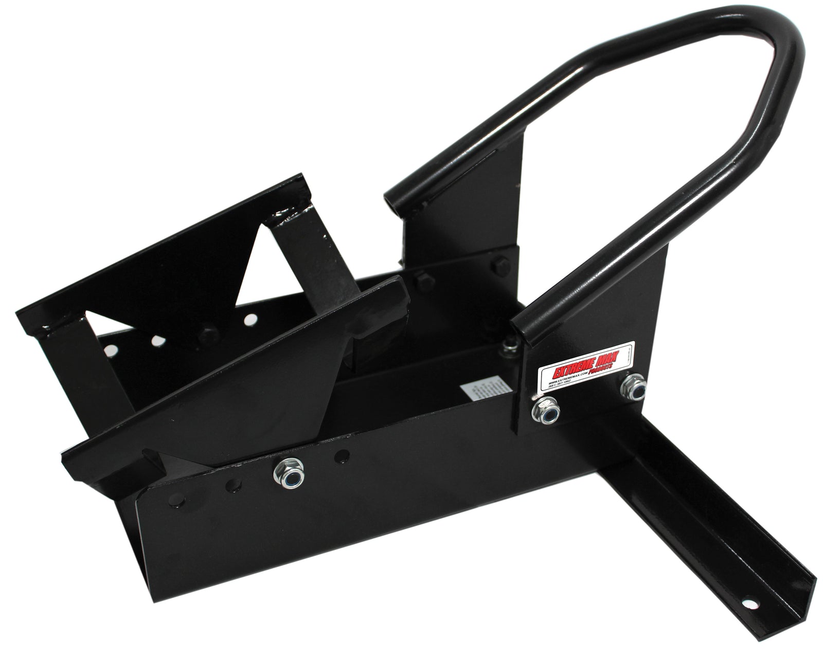 Extreme Max 5001.5010 Motorcycle Wheel Chock – Heavy-Duty Steel, Adjustable Fit for 17"-21" Tires, Pivoting Cradle, Ideal for Trailers, Garages, and Lifts