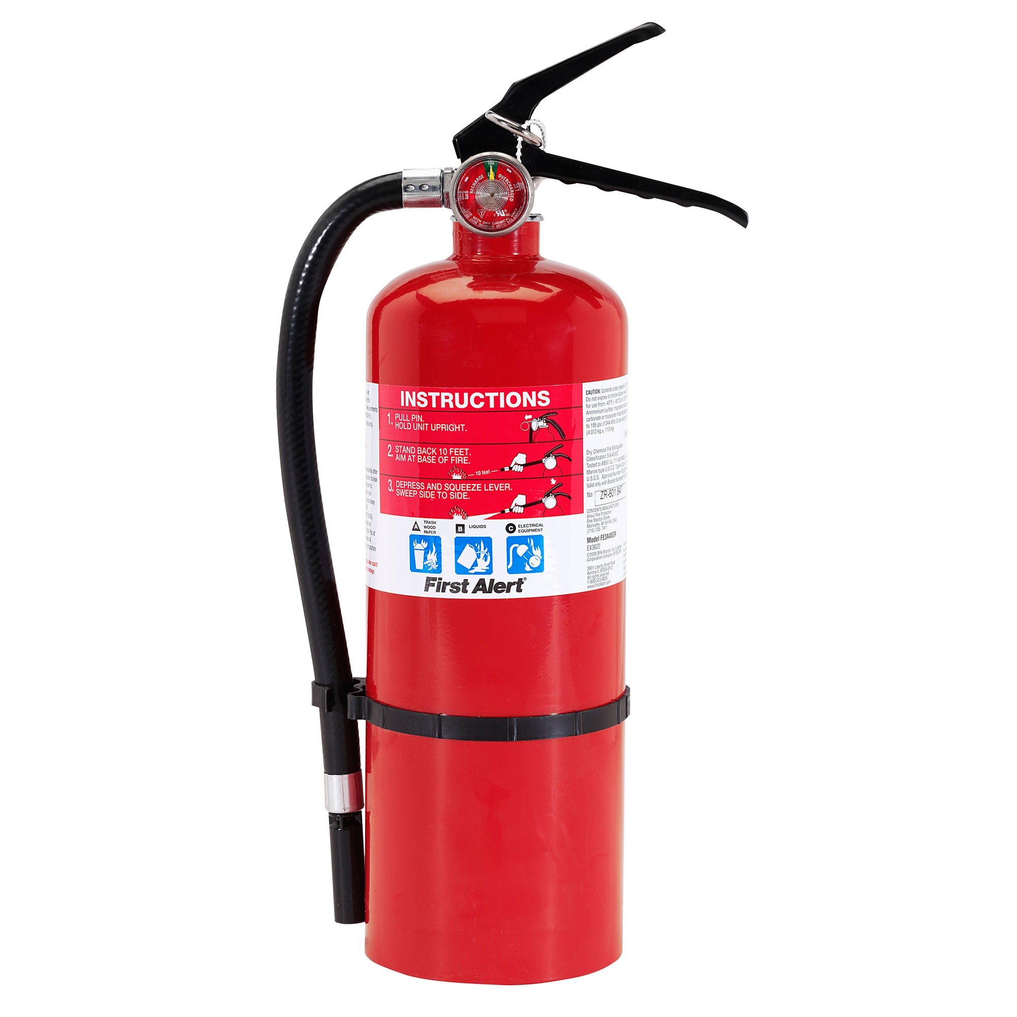 First Alert PRO5 Rechargeable Heavy Duty Plus Fire Extinguisher 3-A:40-B:C, Red