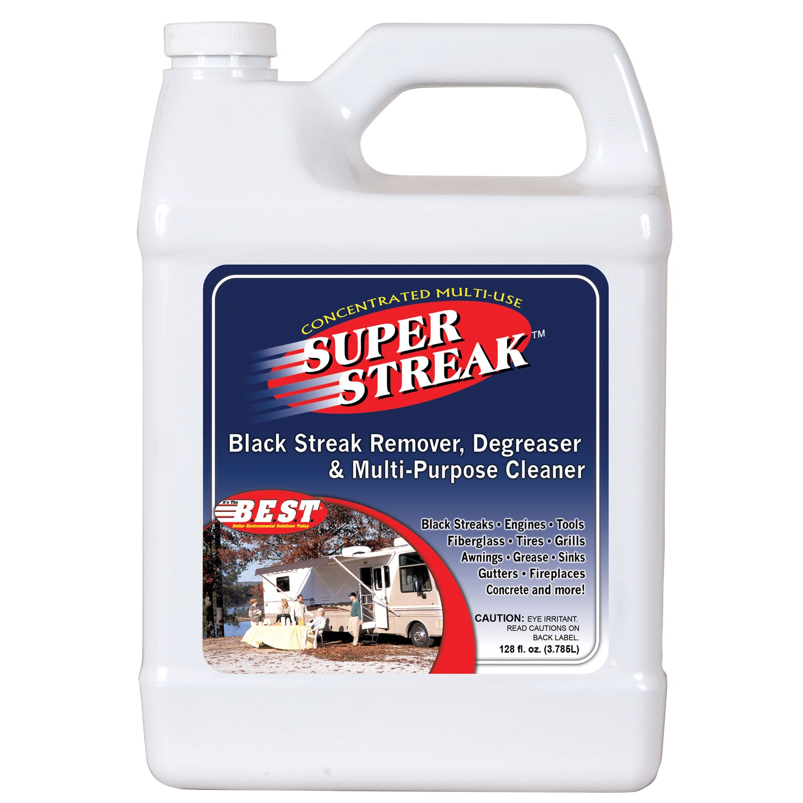 B.E.S.T. 65128 Super Streak – Multi-Surface Degreaser for RVs, Boats & Vehicles – Removes Black Streaks, Grime & Dirt – 128 oz.