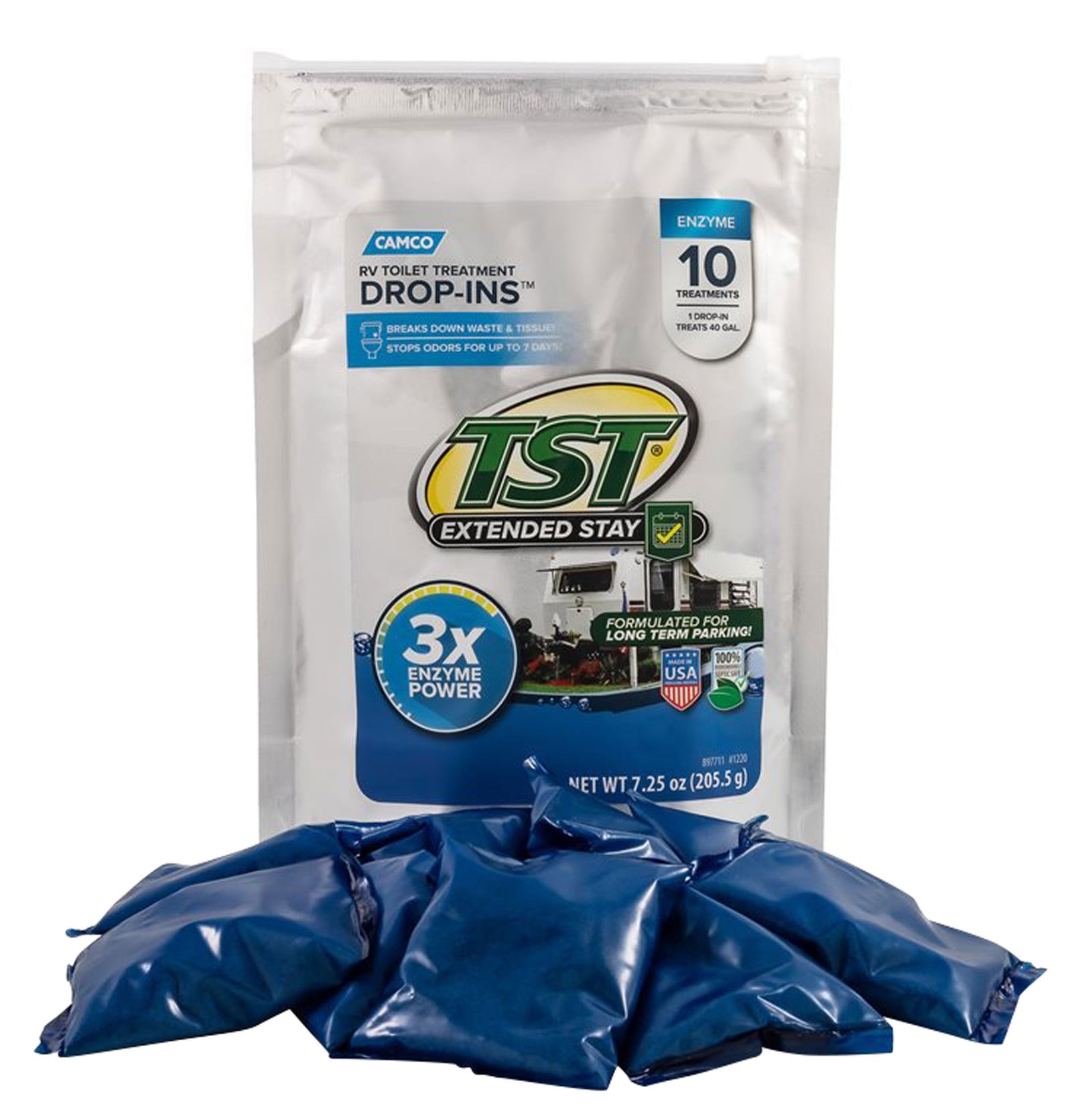 Camco 41640 TST Extended Stay RV Toilet Treatment Enzyme Drop-Ins - Pack of 10