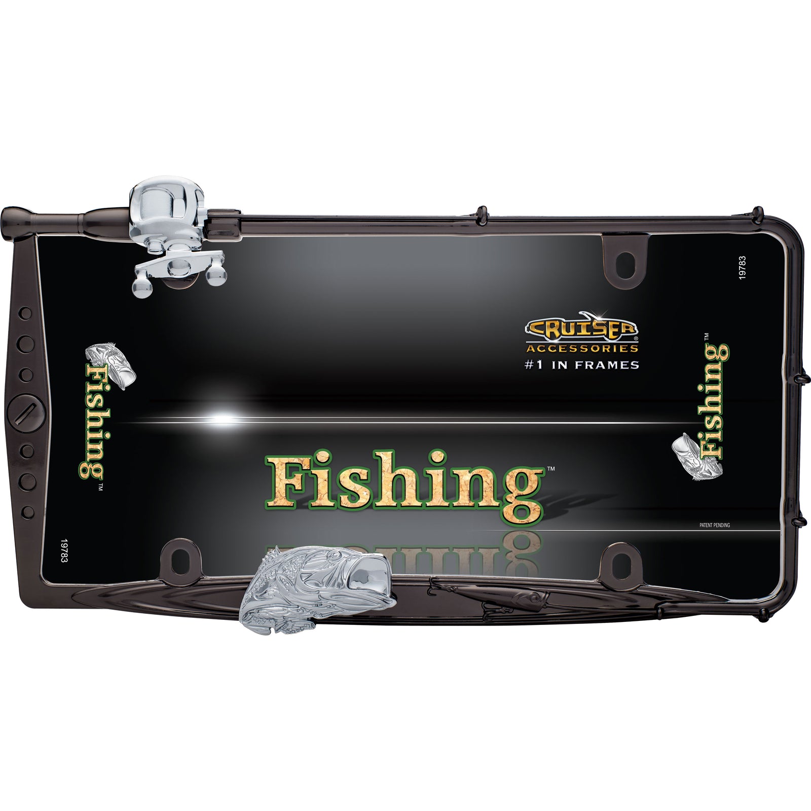 Cruiser Accessories 19783 Fishing License Plate Frame - Black Chrome/Chrome
