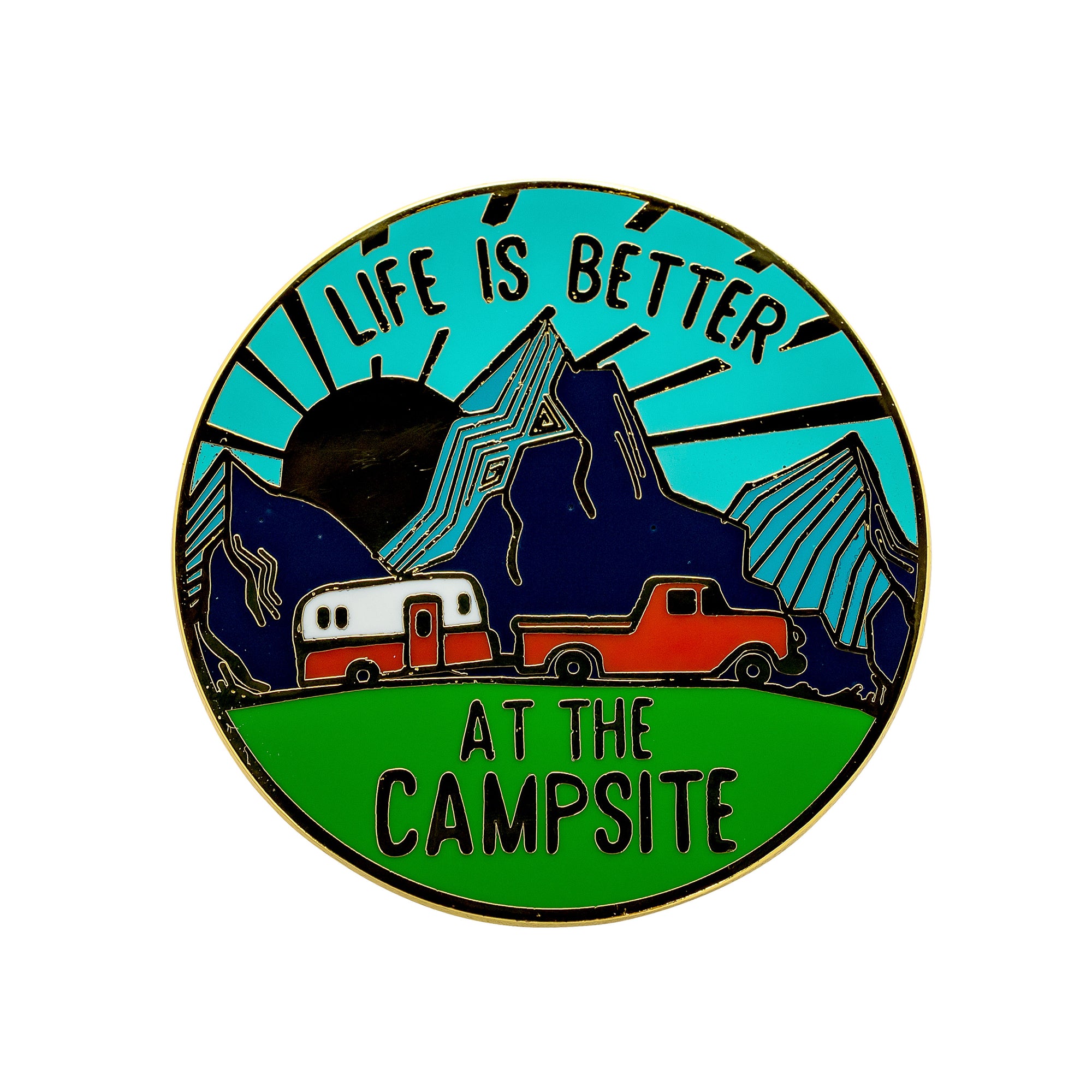 Camco 53265 "Life is Better at the Campsite" Enamel Pin - Sunrise