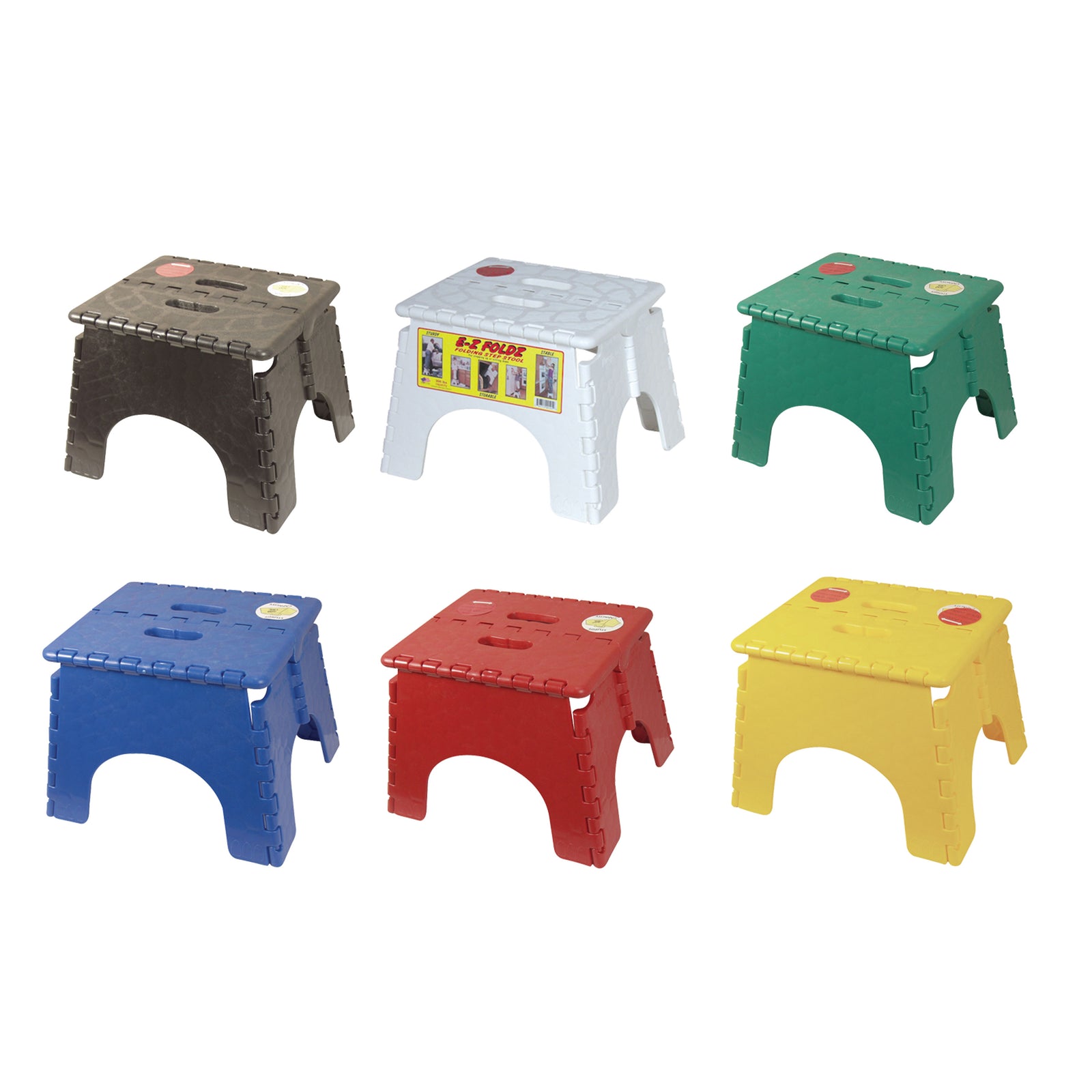 B & R Plastics 101-6AS-ASST E-Z Foldz Folding Step Stool - 9" Assorted Colors, 6-Pack