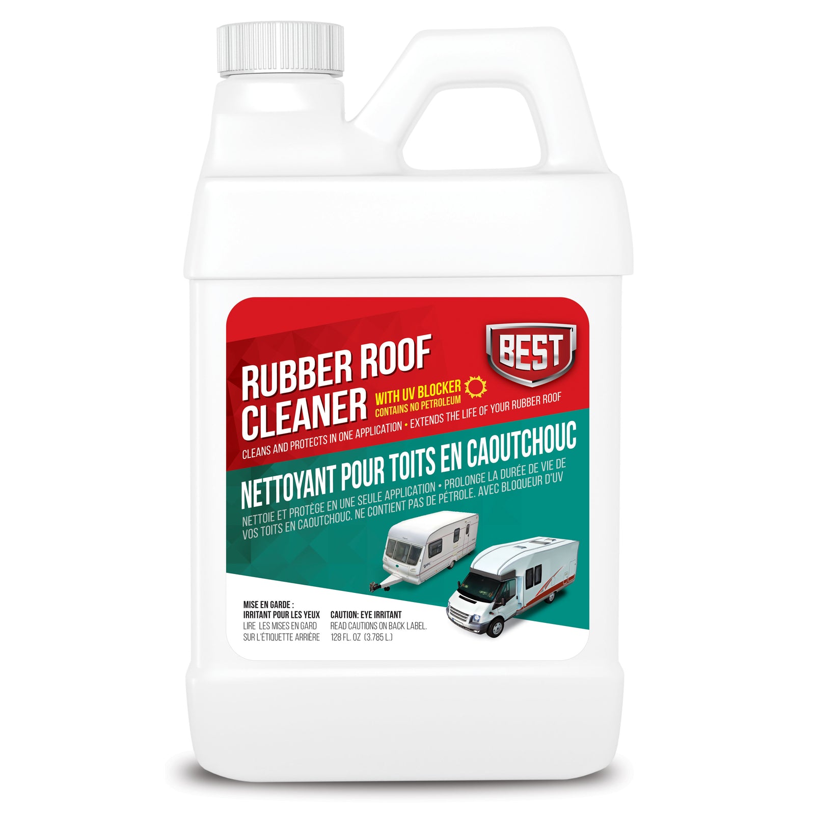 B.E.S.T. 55128 Rubber Roof Cleaner & Protectant – 2-in-1 Formula for RV Roof Maintenance – Removes Dirt, Oxidation & Stains While Preventing UV Damage – 1 Gallon (128 oz.)