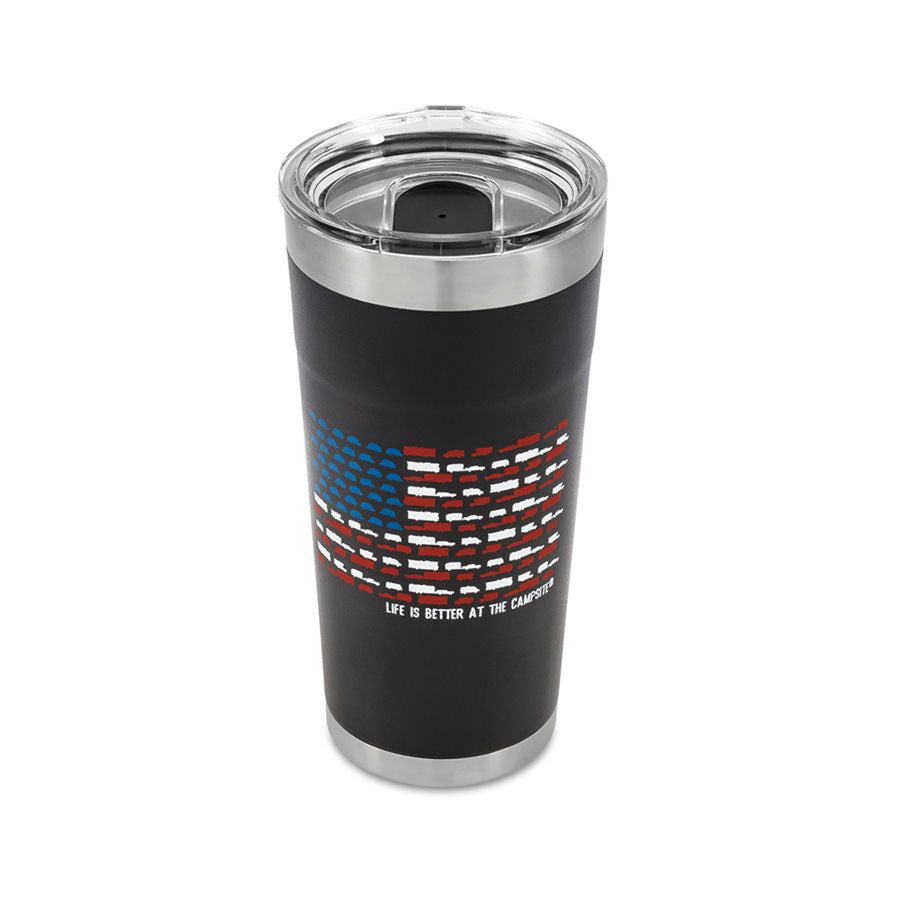 Camco 53065 Stainless Steel Insulated Twist Top Tumbler - Charcoal, US Flag RV Print, 20 oz.