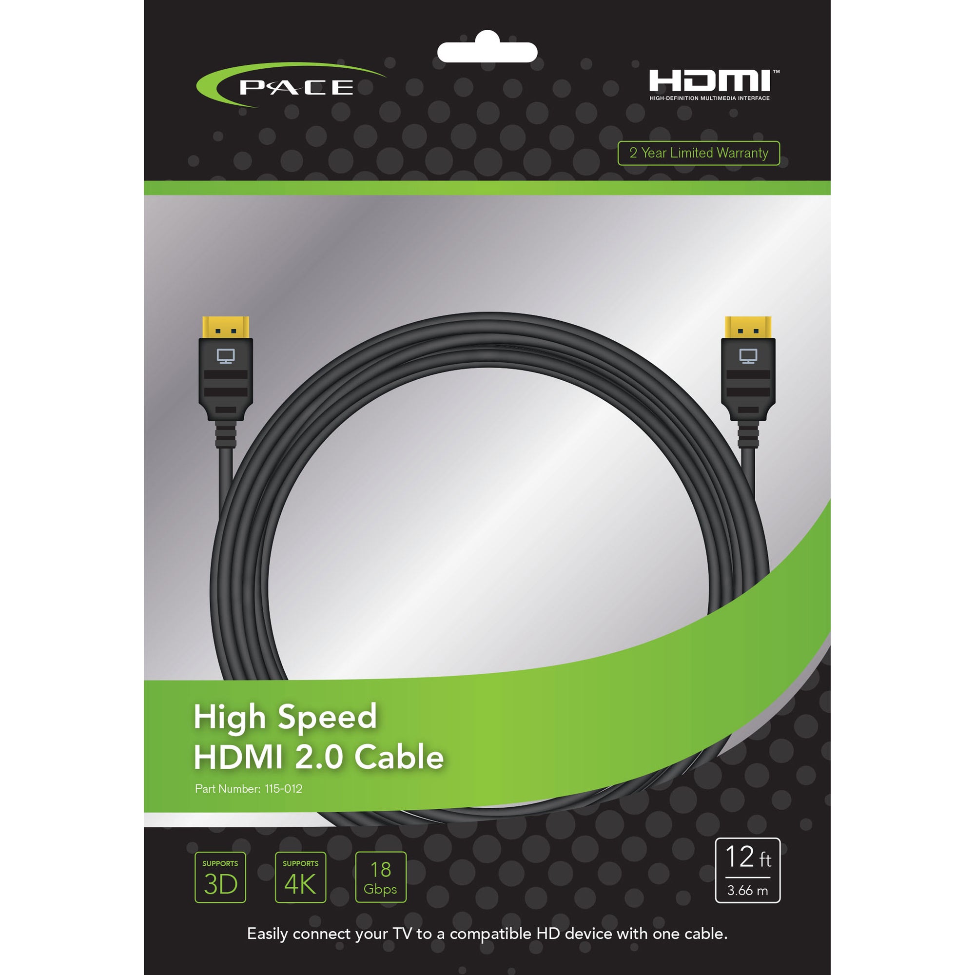 Pace International 115-012 High Speed & Cl3 Rated HDMI 12'