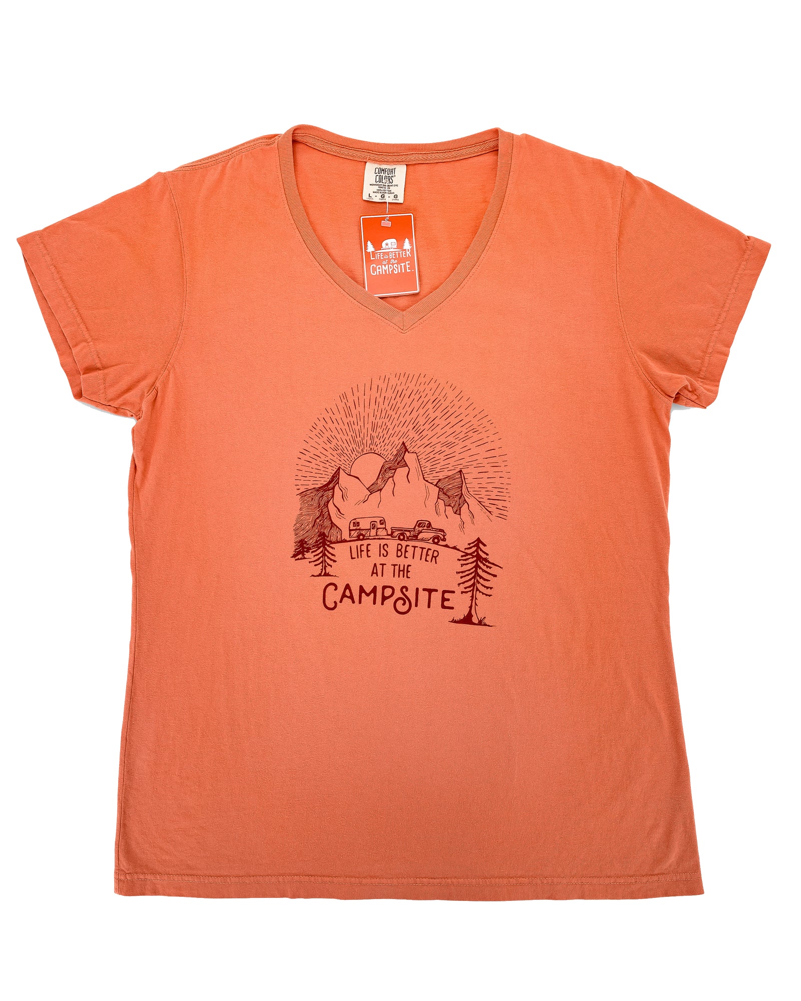 Camco 53280 V-Neck Shirt - XL, Terra Sunrise Life Is Better