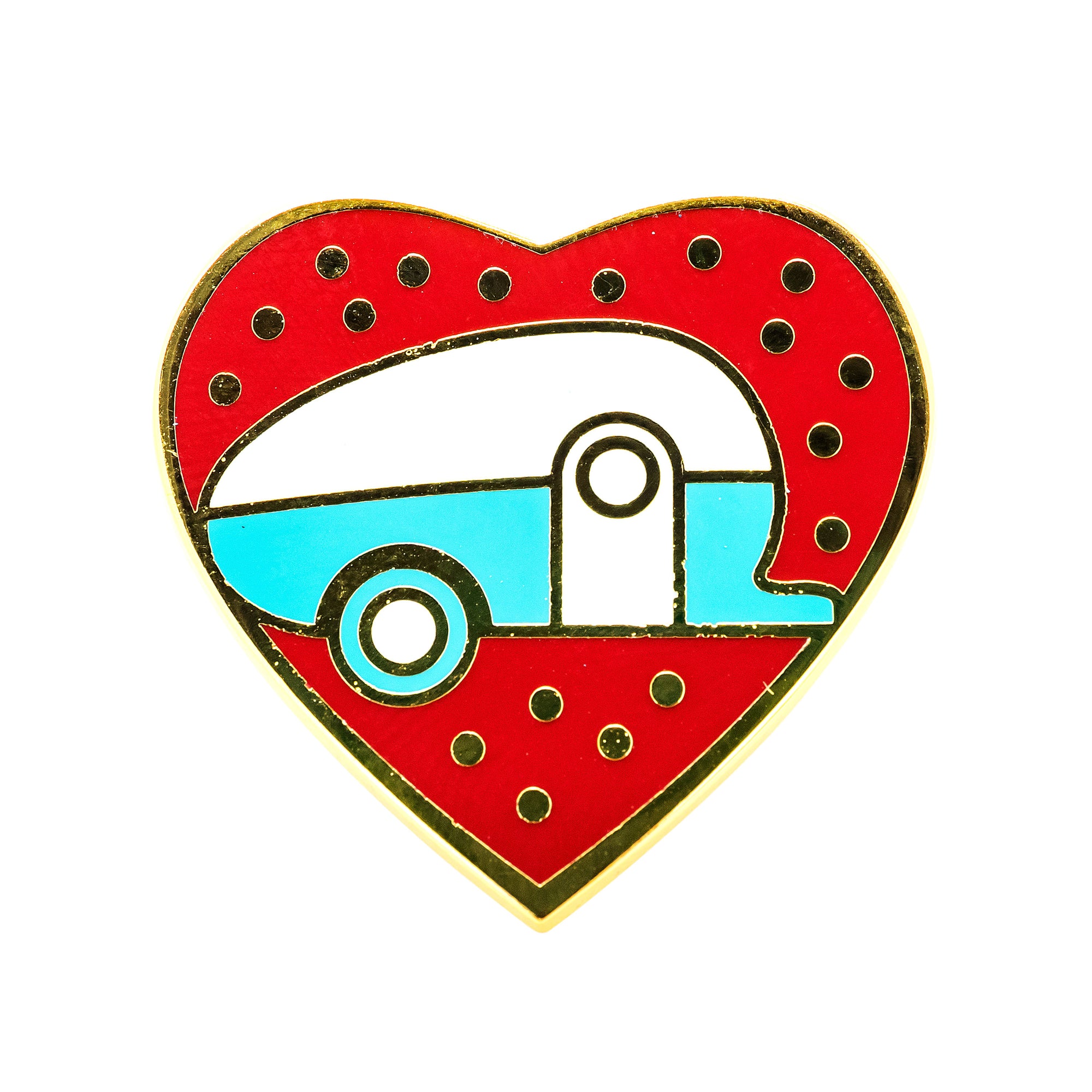 Camco 53261 "Life is Better at the Campsite" Enamel Pin - Red Heart with Teardrop Trailer