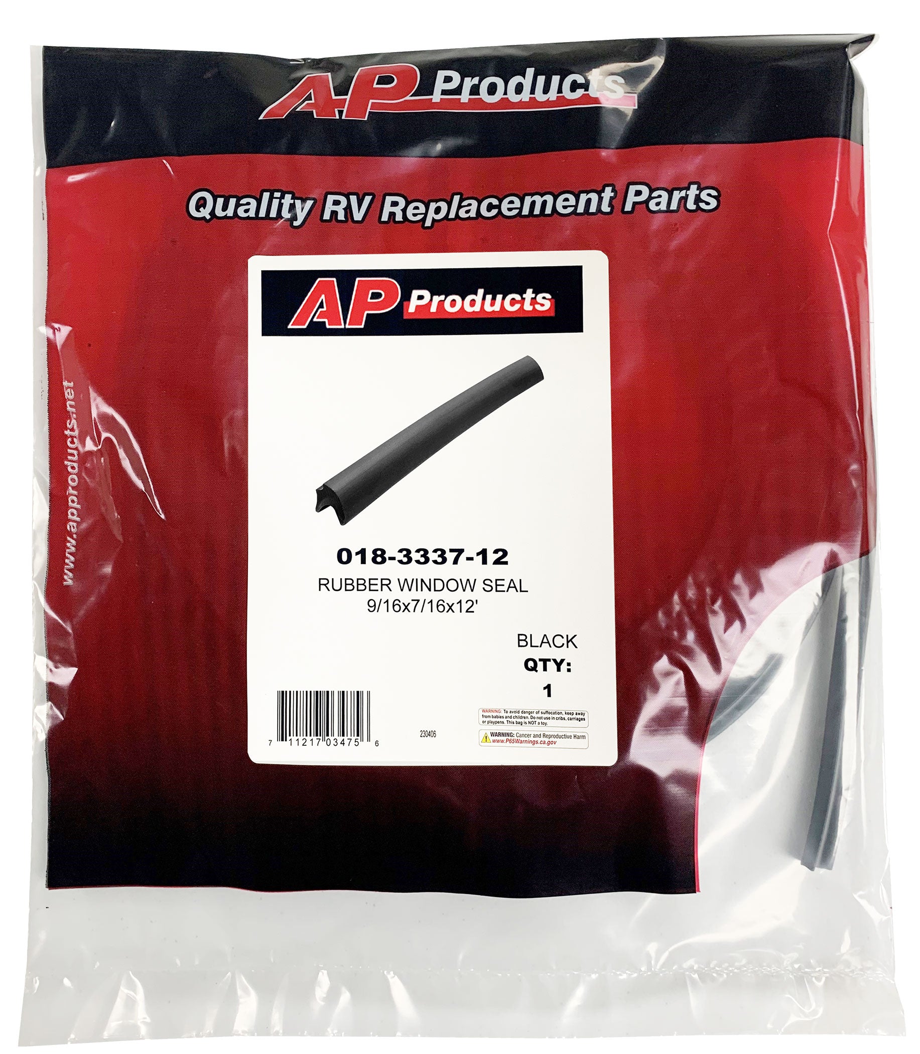 AP Products 018-3337-12 Rubber Window Seal - 9/16" x 7/16" x 12'