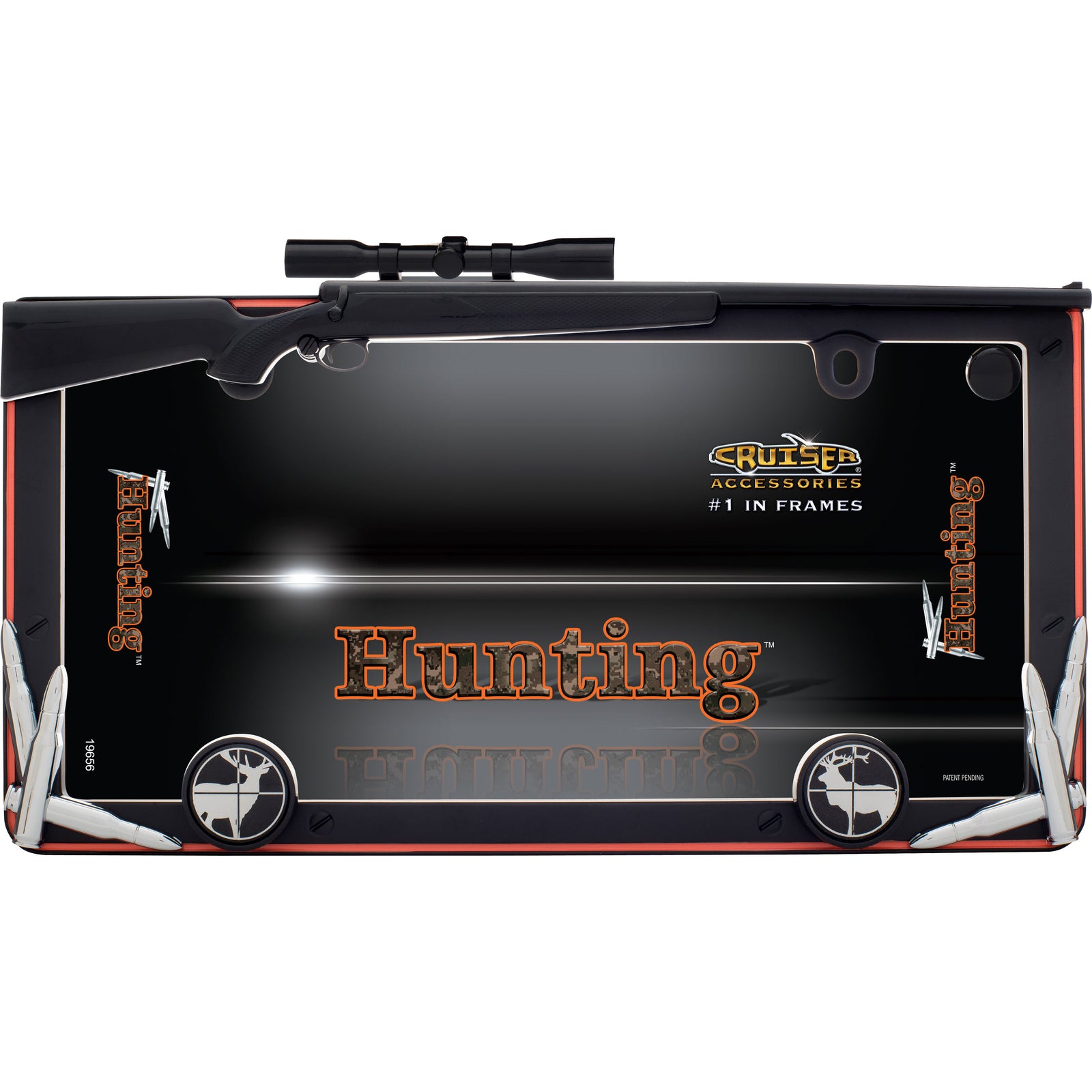 Cruiser Accessories 19656 Hunting License Plate Frame with Fastener Cap - Matte Black/Orange