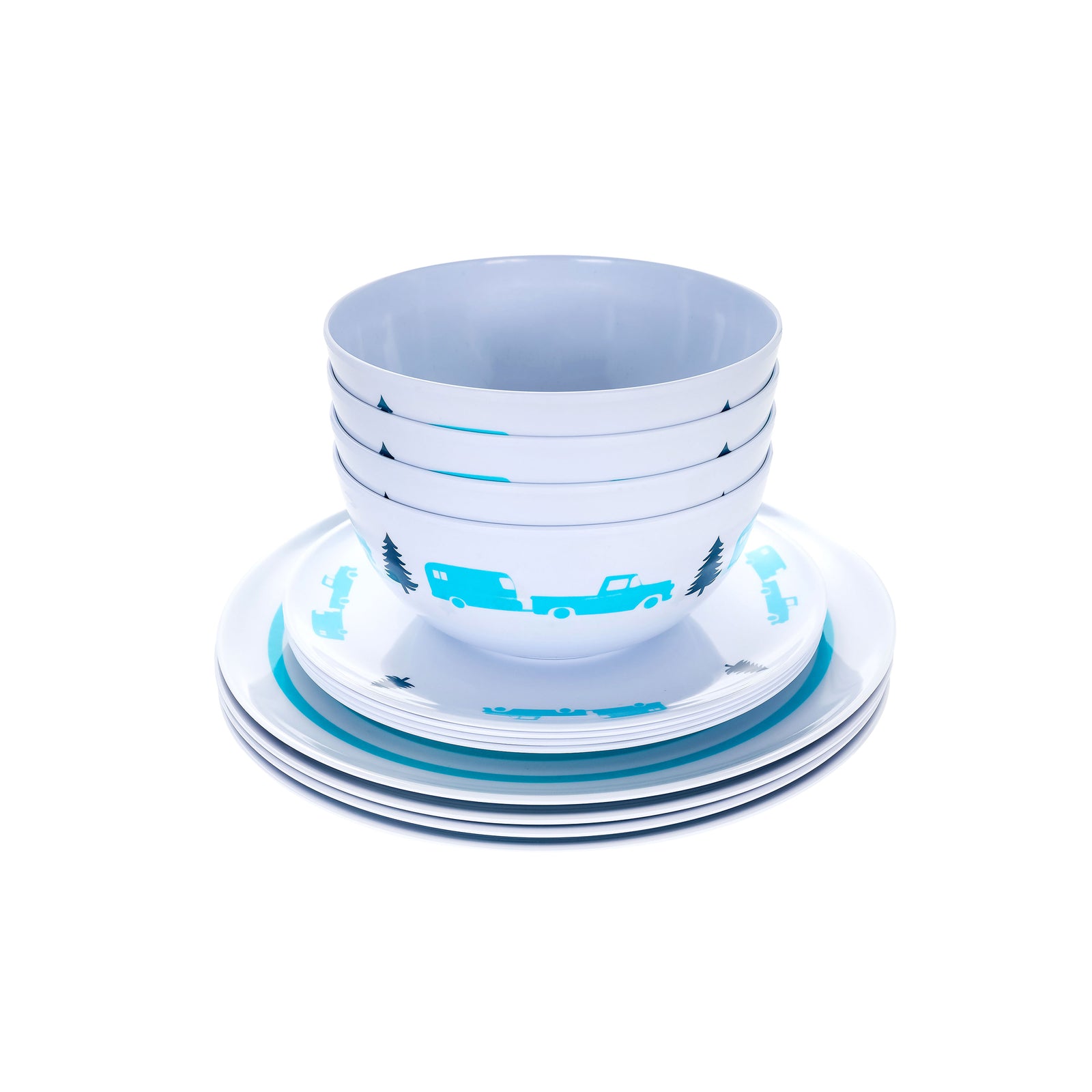 Camco 53294 Dinnerware Set 12 Pc - Blue RV, Life Is Better Melamine