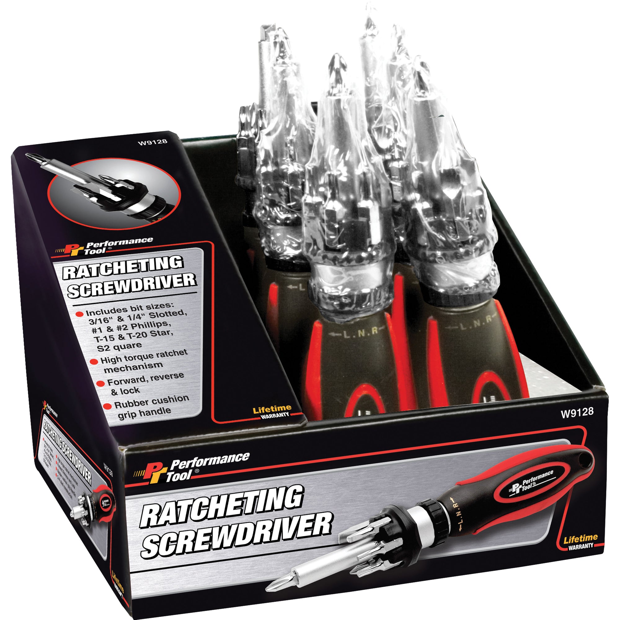 Wilmar W9128 High Torque Ratcheting Screwdriver with Bits Display - 6 Pack