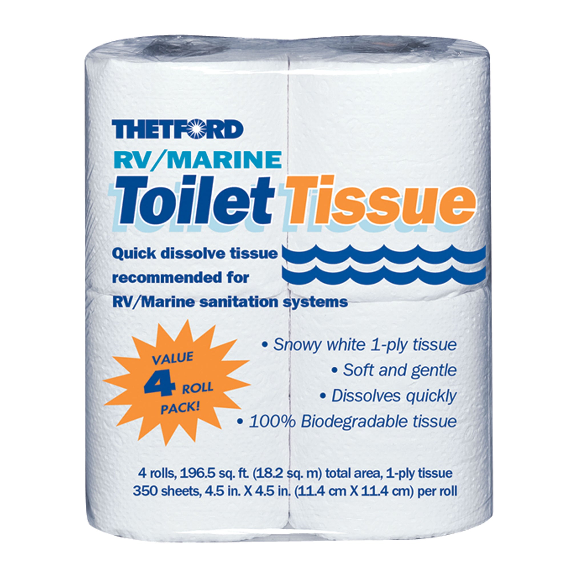 Thetford 20804 RV/Marine Toilet Tissue - 1-Ply, 4-Pack