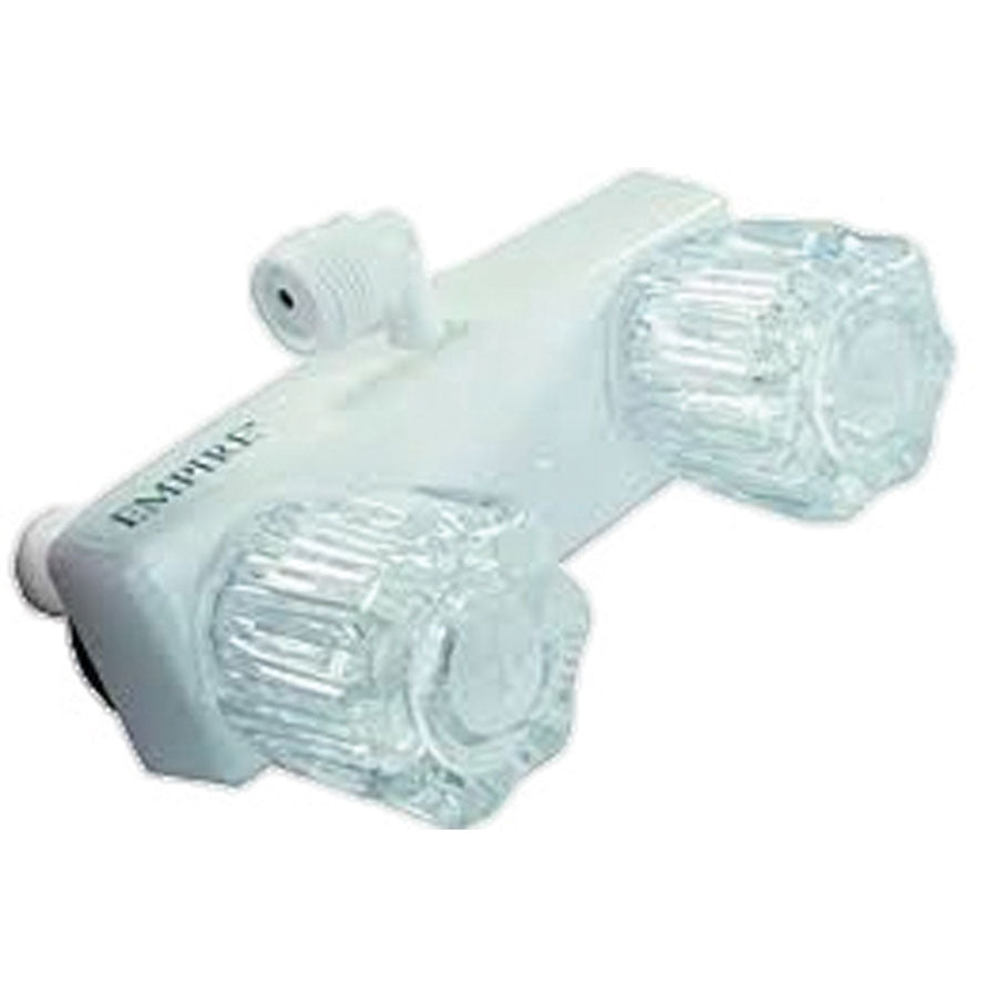 Empire Faucets U-YJW9053VBW-A 4" Non-Metallic RV Shower Valve with 90° Elbow Vacuum Breaker & Crystal Jewelite Handles - White