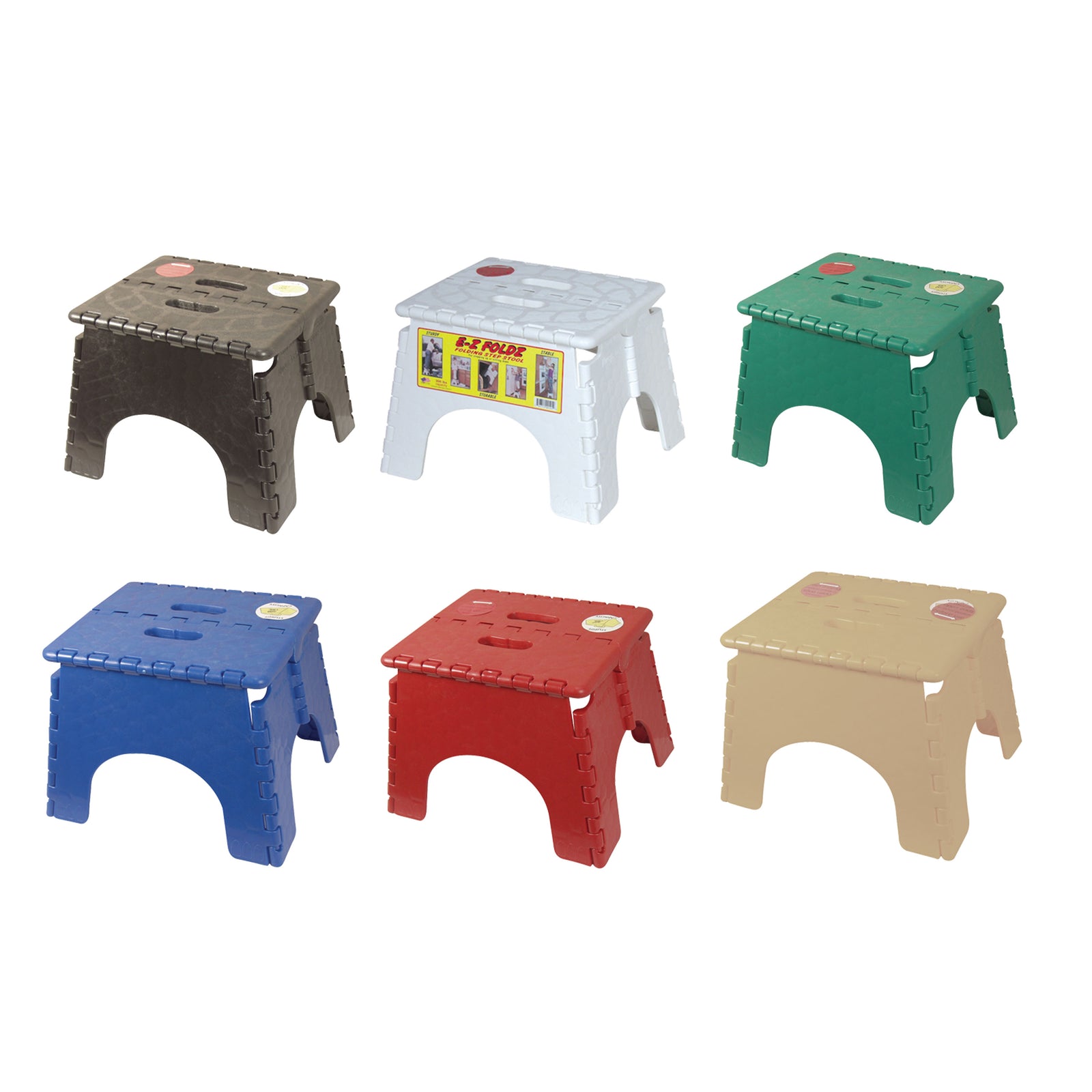 B & R Plastics 101-6FA E-Z Foldz Folding Step Stool - 9" Assorted Fashion Colors, 6-Pack