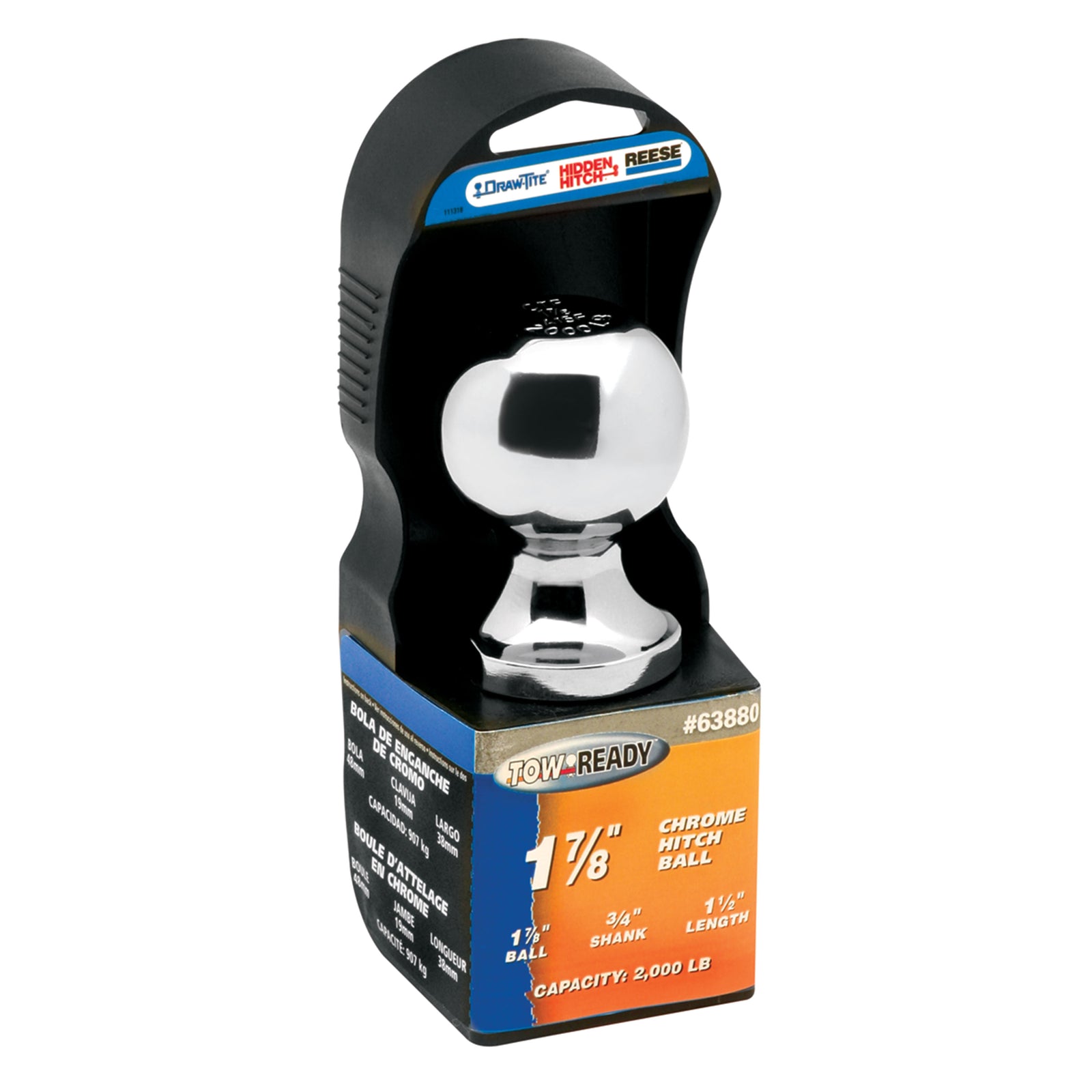 Reese 63880 Chrome Hitch Ball - 1-7/8" x 3/4" x 1-1/2", 2,000 lbs.