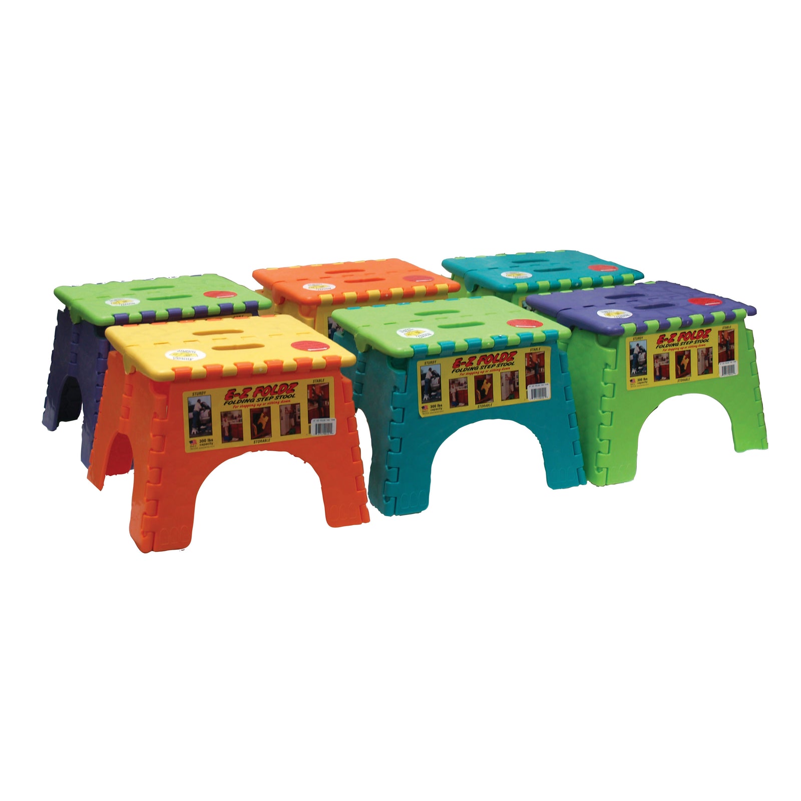 B & R Plastics 101-6TT E-Z Foldz Folding Step Stool - 9" Assorted Two-Tone Colors, 6-Pack