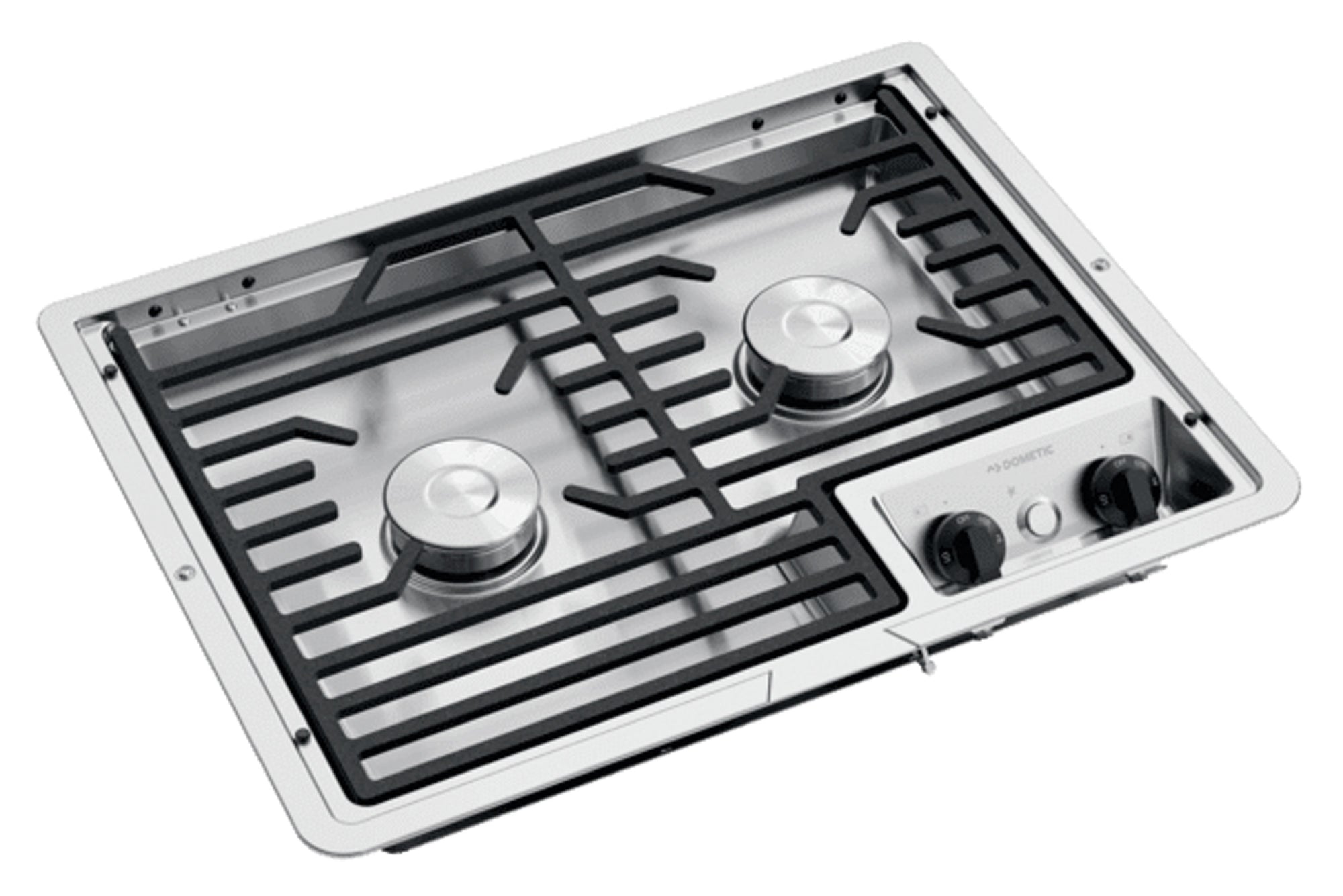 Dometic 9600014658 (50216G) Drop-In Two-Burner 12V Cooktop with Cast Iron Grate - Stainless Steel, Propane