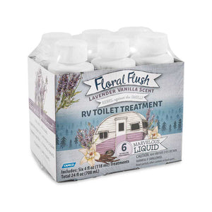Camco 41480 Floral Flush RV Toilet Treatment Singles - Lavender Vanilla, (6) 4 oz. Bottles