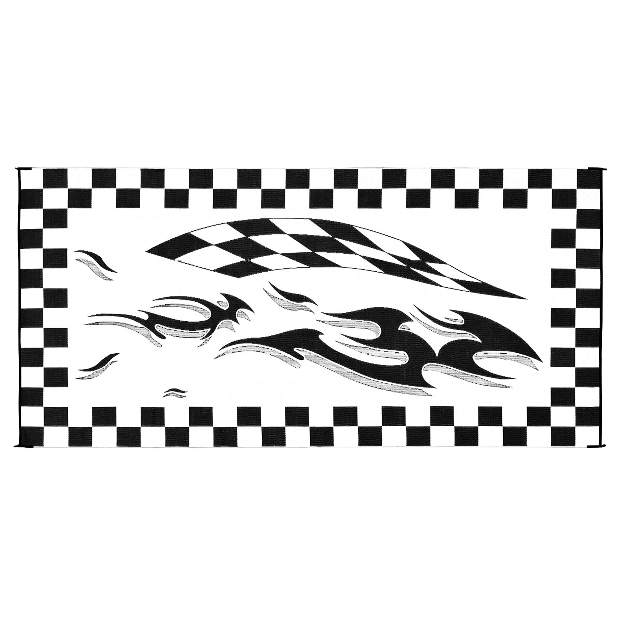 Ming's Mark HB1 Stylish Camping Reversible Graphic Patio Mat - 8' x 16', Checkered Flags