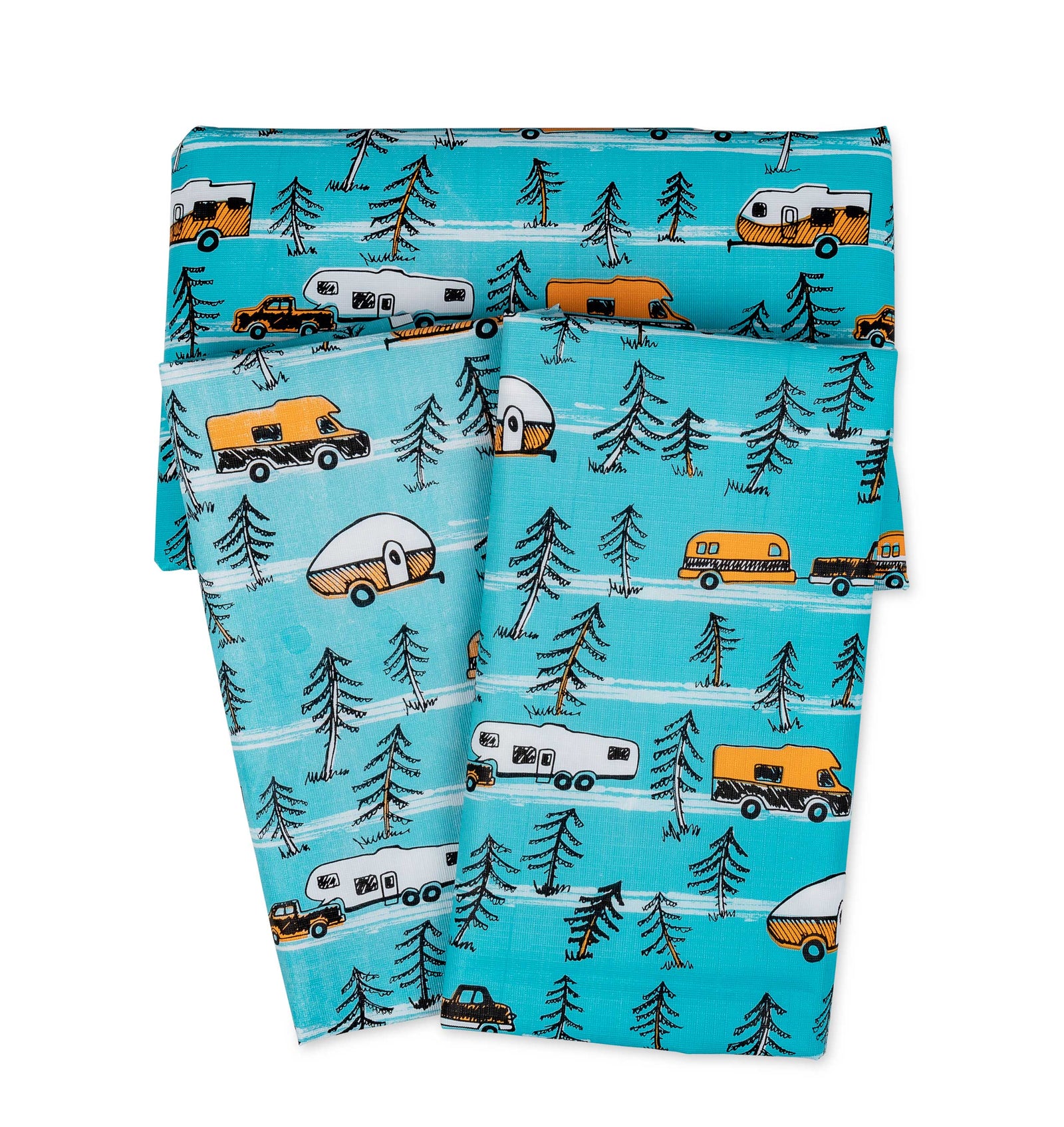 Camco 53380 LIBATC Tablecloth with Bench Covers - RV and Tree Sketch Design