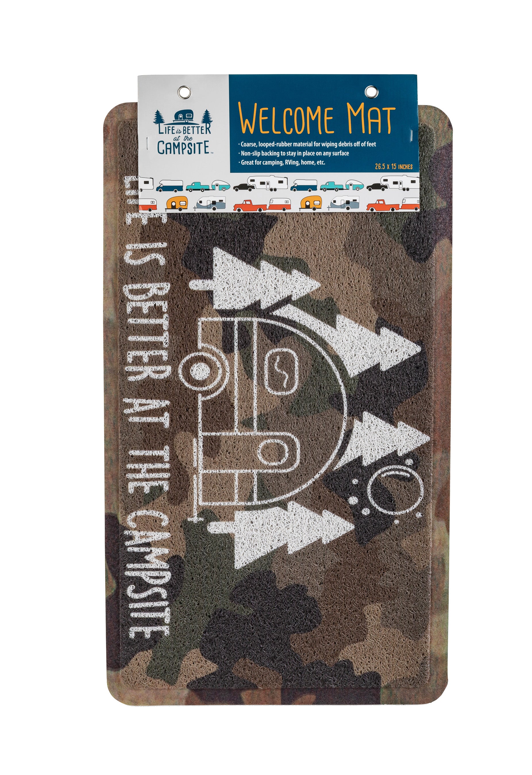 Camco 53447 "Life is Better at the Campsite" Campsite Scrub Rug - 26.5" x 15", RV Beach Bum (Teal)