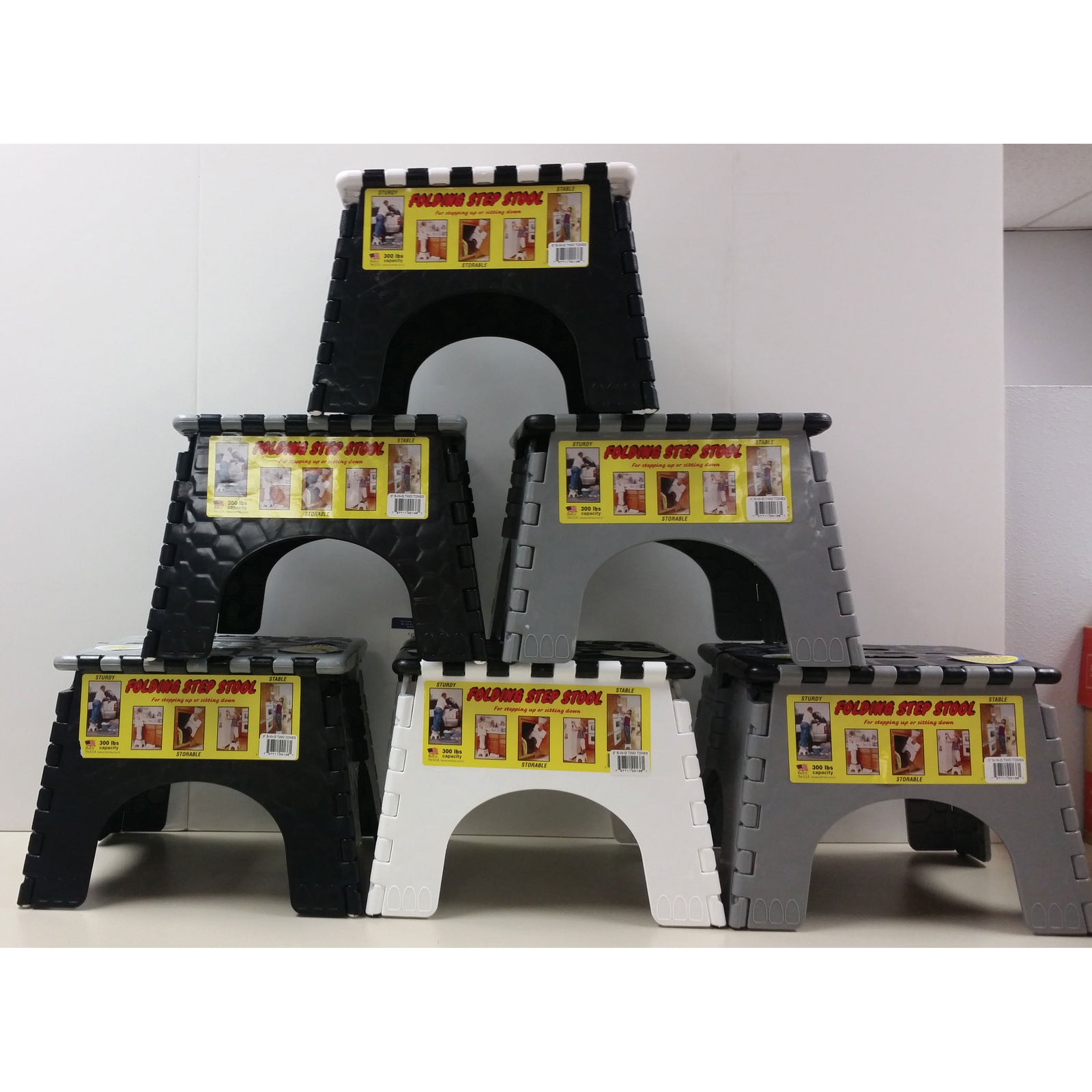 B & R Plastics 101-6BWG E-Z Foldz Two-Tone Step Stool - Black, White, Grey