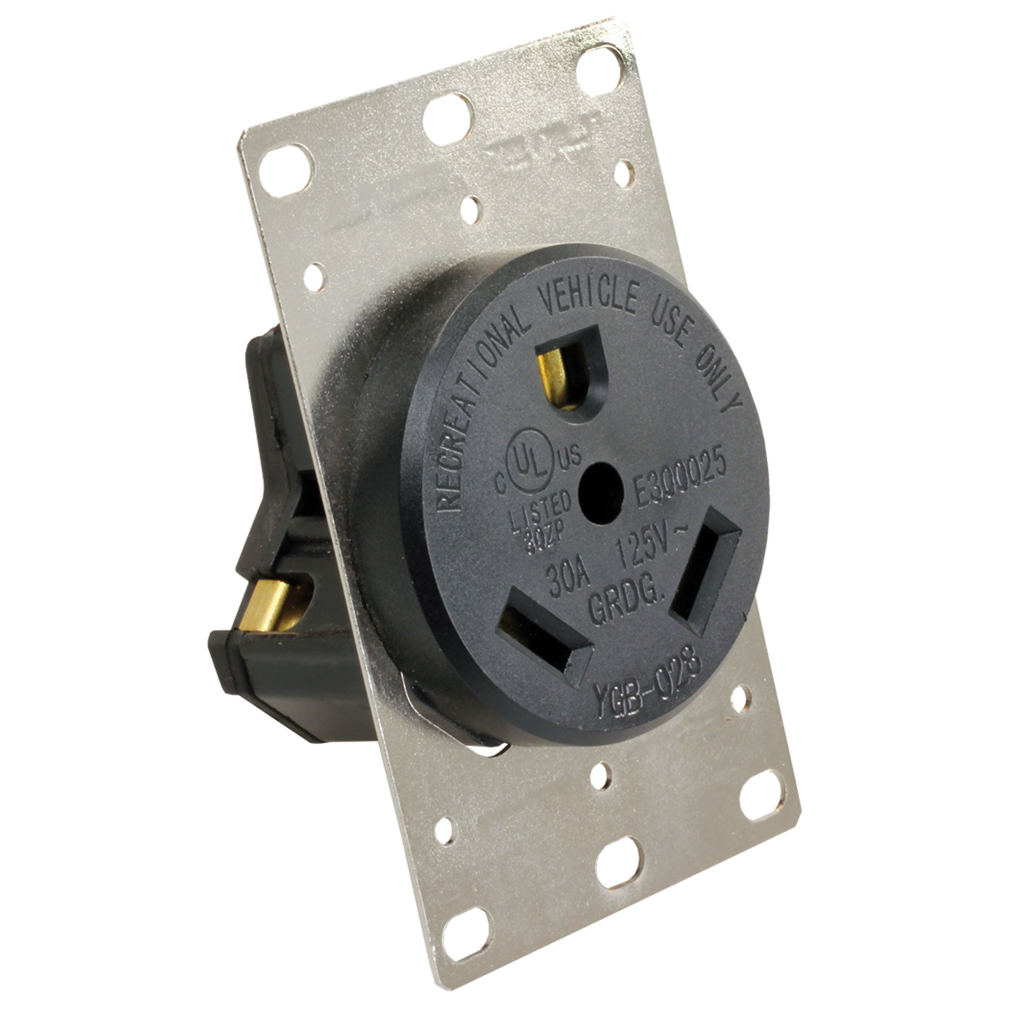 JR Products 15075 30 Amp Receptacle with Mounting Plate