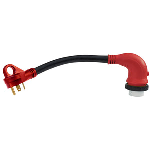 Valterra A10-3030D90 Mighty Cord 90° Detachable 12" Adapter Cord - 30AM to 30AF, Red (Bulk)