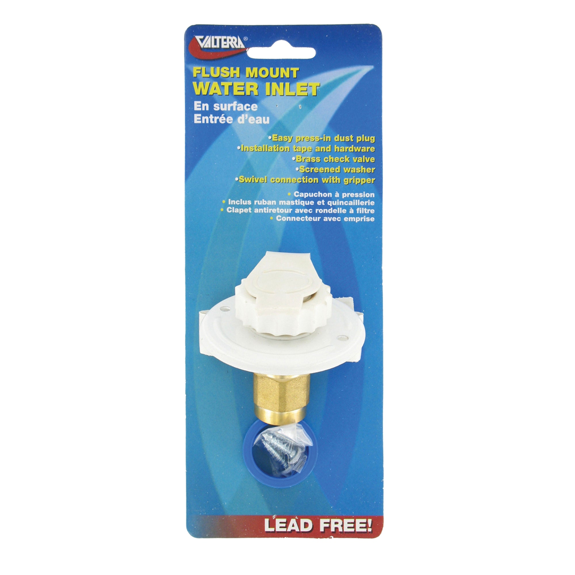 Valterra A01-0171LFVP Flush-Mount Water Inlet - FPT, 2-3/4" Flange, White (Carded)