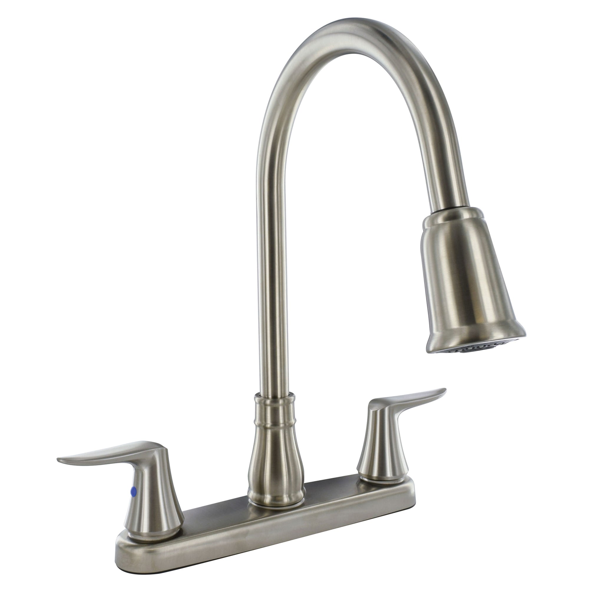PF221404 Faucet 8" Deck Brushed Nickel Hi-Arc Spout Pull-Down 2-Handle