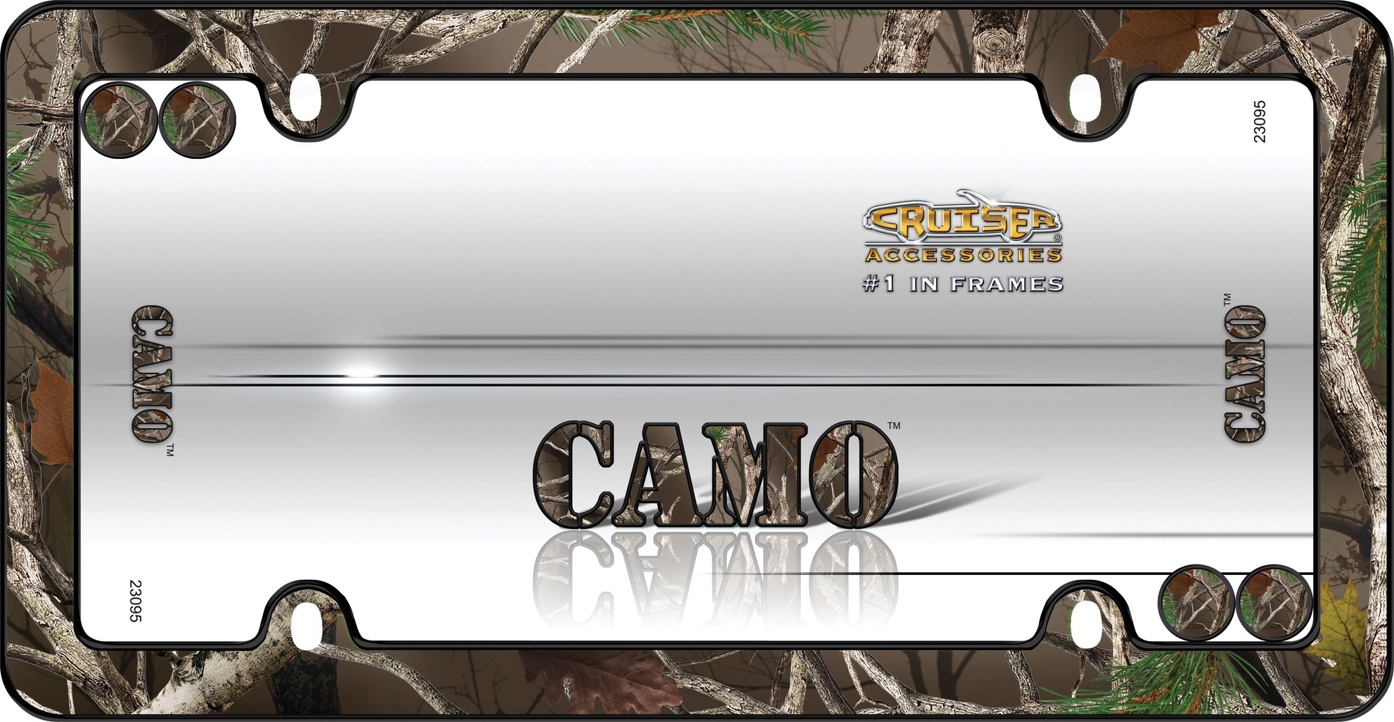 Cruiser Accessories 23095 Camo License Plate Frame with Fastener Cap - Black